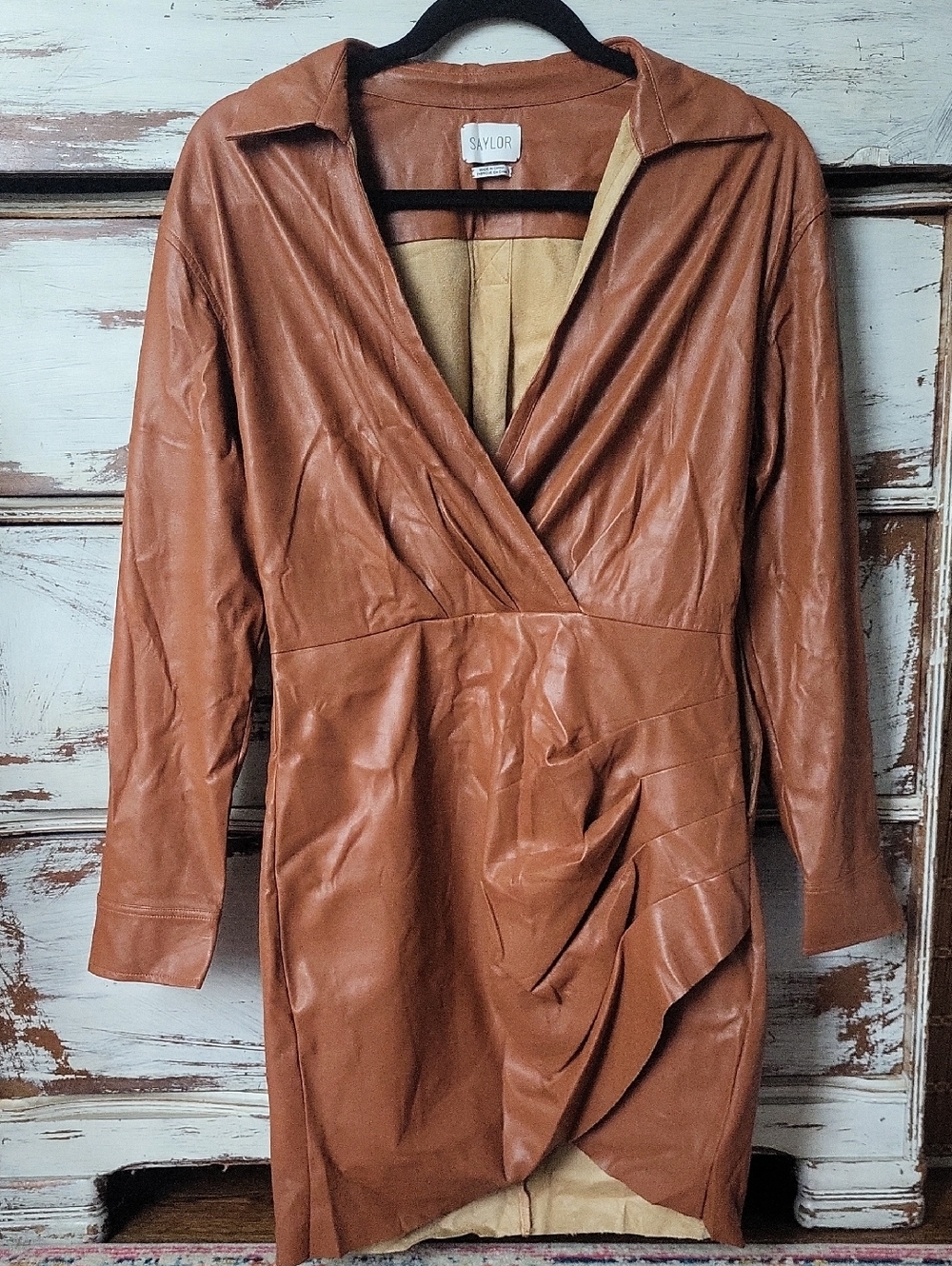 SAYLOR Women's Tan Faux Leather Wrap Dress
